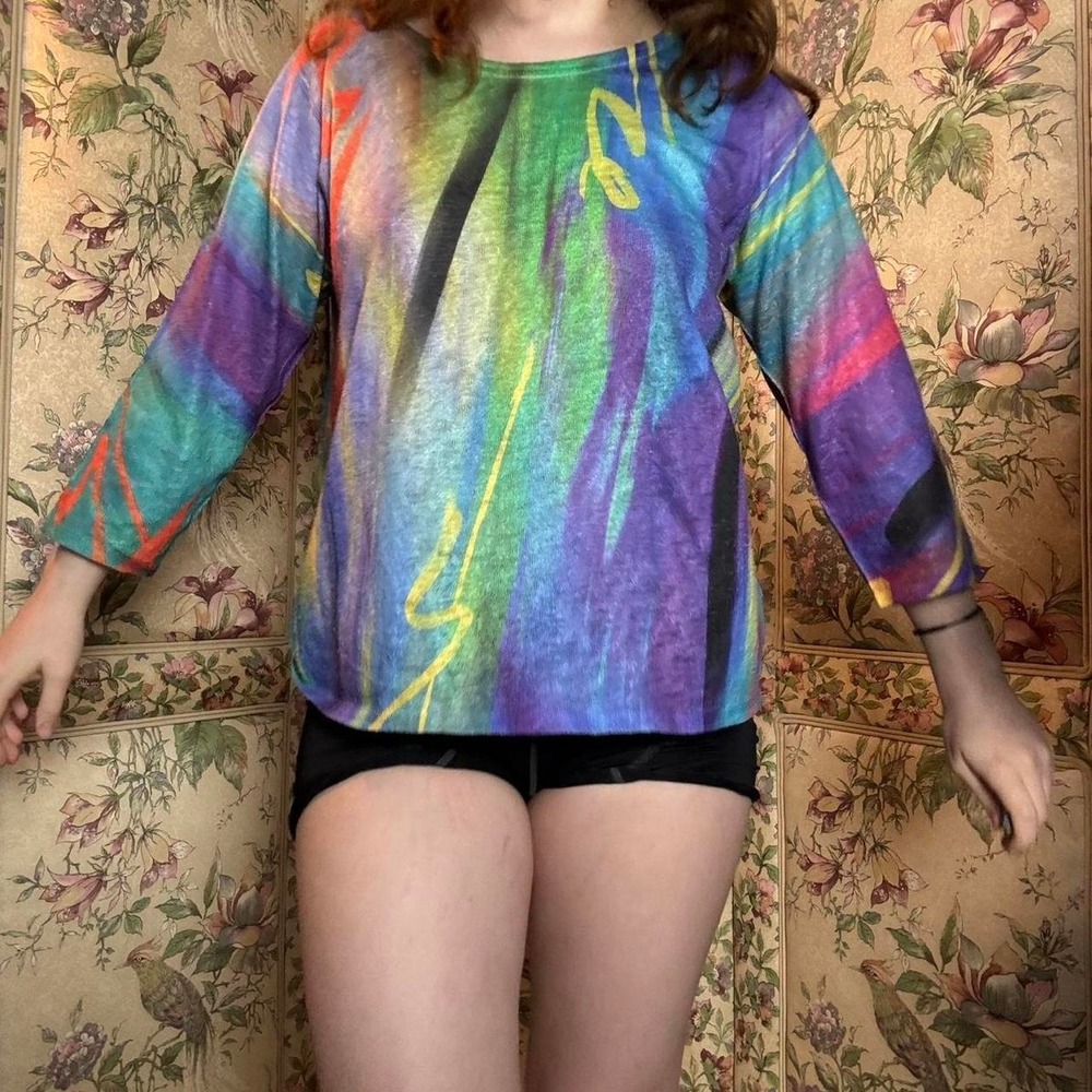 Et Lois Multicolor Vibrant Abstract Digital Print Blouse Large